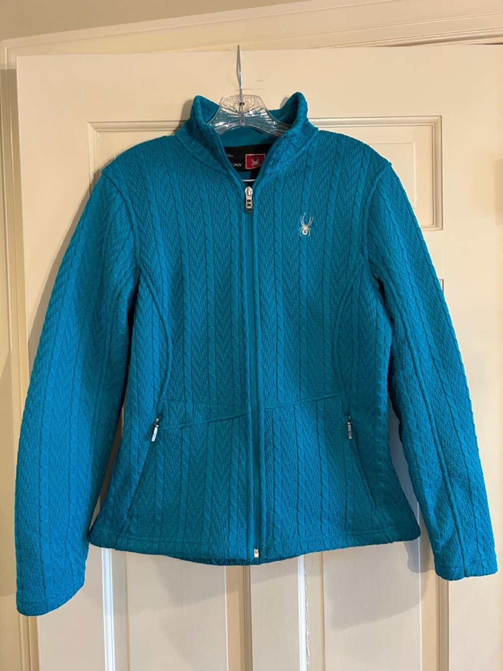 Spyder Fleece Lined Jacket Women’s Large Turquoise Full Zip Ski Layer Warm